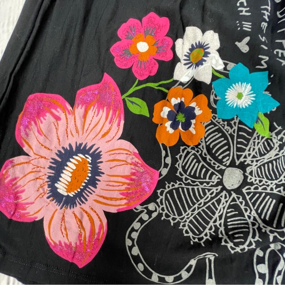 DESIGUAL black pleated lightweight skirt fun doodles floral, size S - Picture 5 of 14